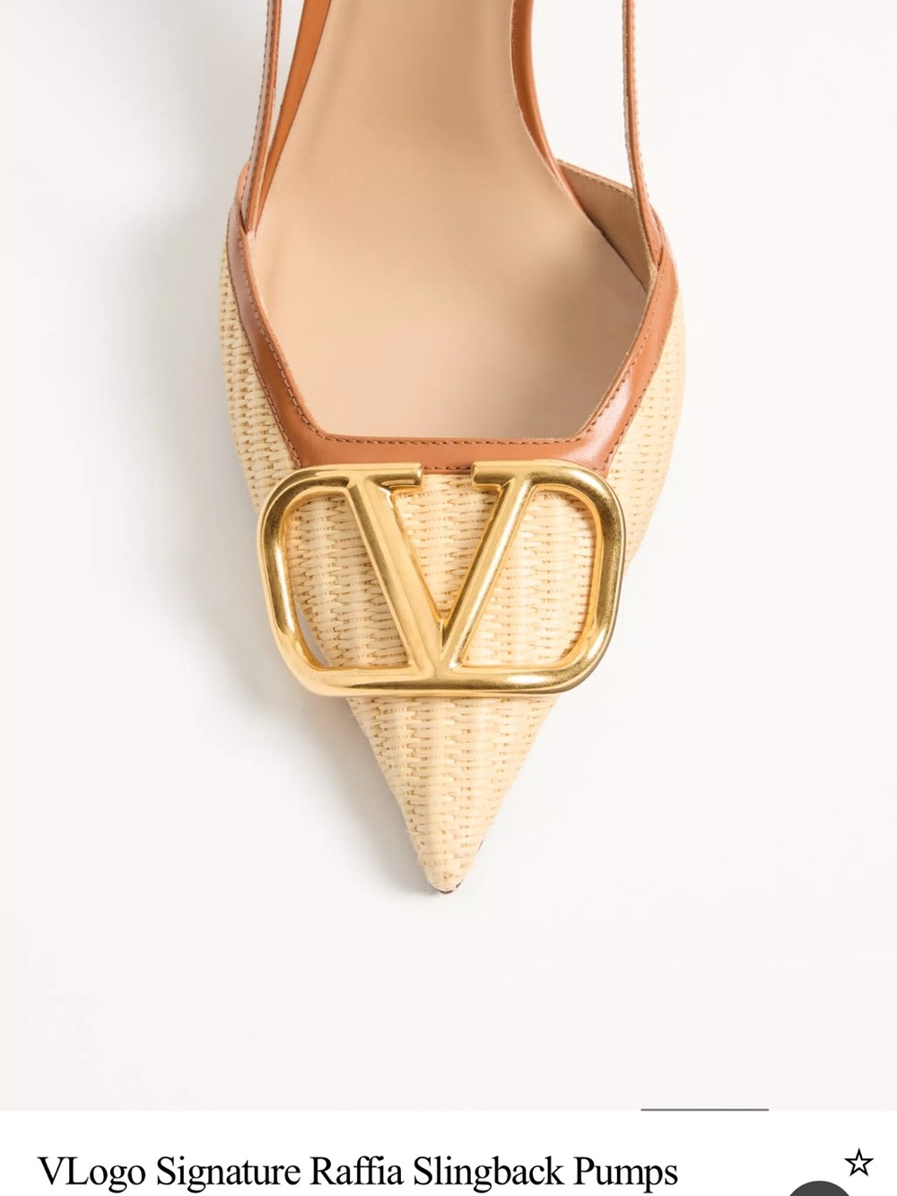 Valentino Garavani Raffia Pointed Slingback Pumps with Gold VLogo - Picture 5 of 10